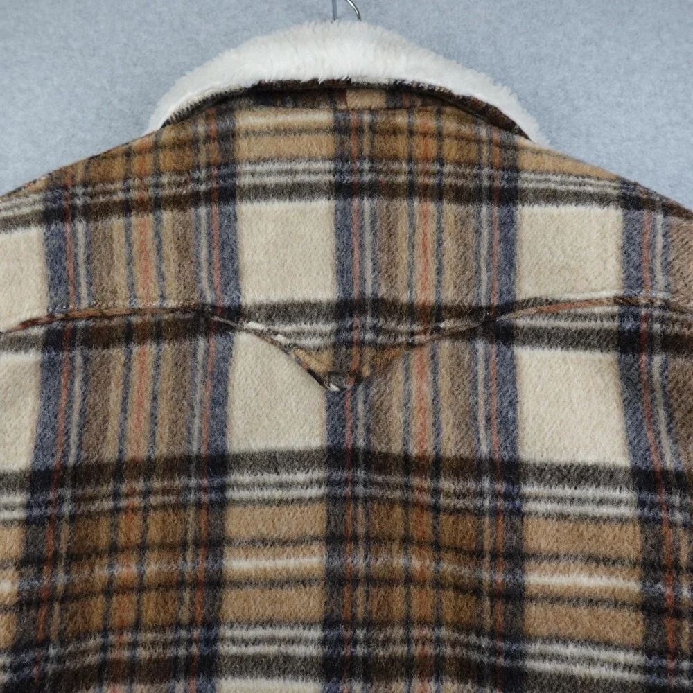 Vintage Montgomery Ward Wool Blend Jacket Mens Medium Plaid Sherpa Button 70s